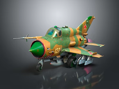 Camouflage Fighter Jet Model With Red Star Emblem And Number 127 Details 3d model