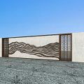 Modern Landscape Wall Design With Wavy Patterns Wooden Frames And Stone Surface 3d model