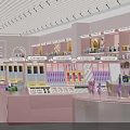 VELIKE Pink Store Interior With Curved Display Windows And Product Shelves