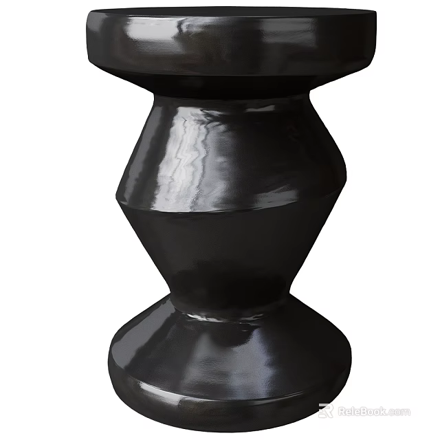 Sleek Modern Black Stool With Glossy Surface And Geometric Design Details 3d model