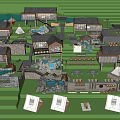 Architectural Components of Resort Buildings Featuring Courtyards Green Spaces and Trees