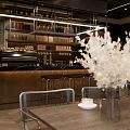 Modern Cafe Interior Design With Dining Table Chairs Pendant Lights Bar Counter And Wall Decorations