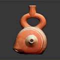 Sculpture Carving of Orange Ceramic Vessel With Loop Handles And White Stripes