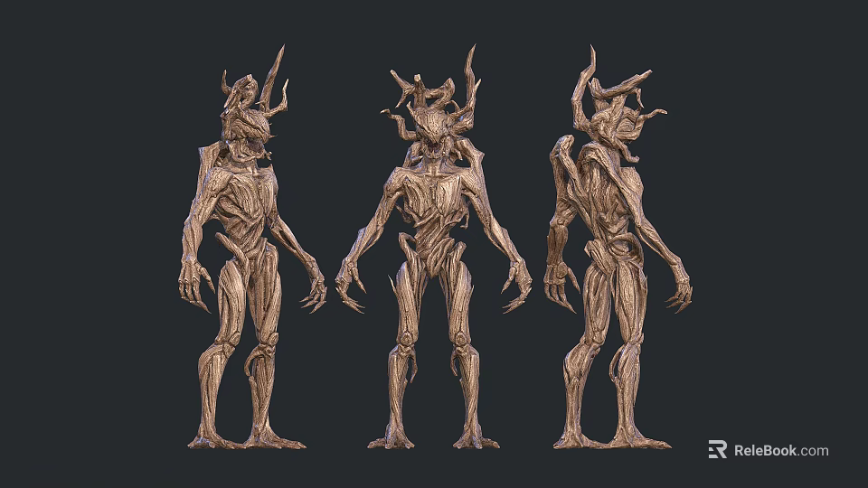 Three Mythical Creature Models With Twisted Branch Horns Slender Bodies And Different Angles 3d model 
