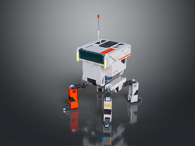 Four Legged Robot With White Orange Body Mechanical Legs Antenna And Display Screen 3d model