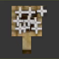 Minecraft Style Wooden Creature With Blocky Structure And Arrows On Head