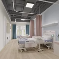 Modern Hospital Patient Room Interior With Adjustable Beds Wooden Floor And Colorful Curtains
