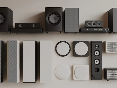 Headphones and Speakers with Modern Designs Various Sizes Circular and Square Shapes 3d model