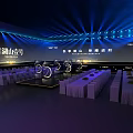 Large Event Venue With Arranged Seats Circular Stage Installations And Blue Lighting 3d model
