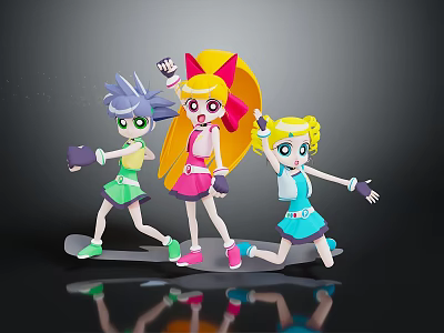 Vibrant Cartoon Girl Characters With Various Hairstyles Colorful Outfits And Dynamic Poses 3d model
