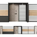 Modern Building Components Featuring Brick Wall Wooden Slats And Metal Grilles