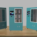 Three Blue Commercial Smart Storage Cabinets With Transparent Doors And Digital Screens