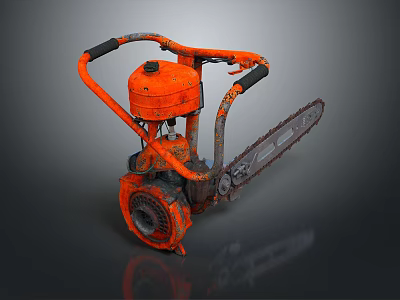 Vintage Orange Chainsaw Featuring Black Handles Metal Chain And Mechanical Engine Component 3d model