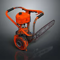 Vintage Orange Chainsaw Featuring Black Handles Metal Chain And Mechanical Engine Component
