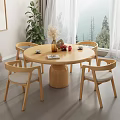 Modern Minimalist Wooden Dining Table Set With Matching Chairs And Natural Plant Decor