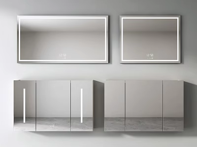 Modern Double Framed Bathroom Mirrors With Wall Mounted Storage Cabinets 3d model