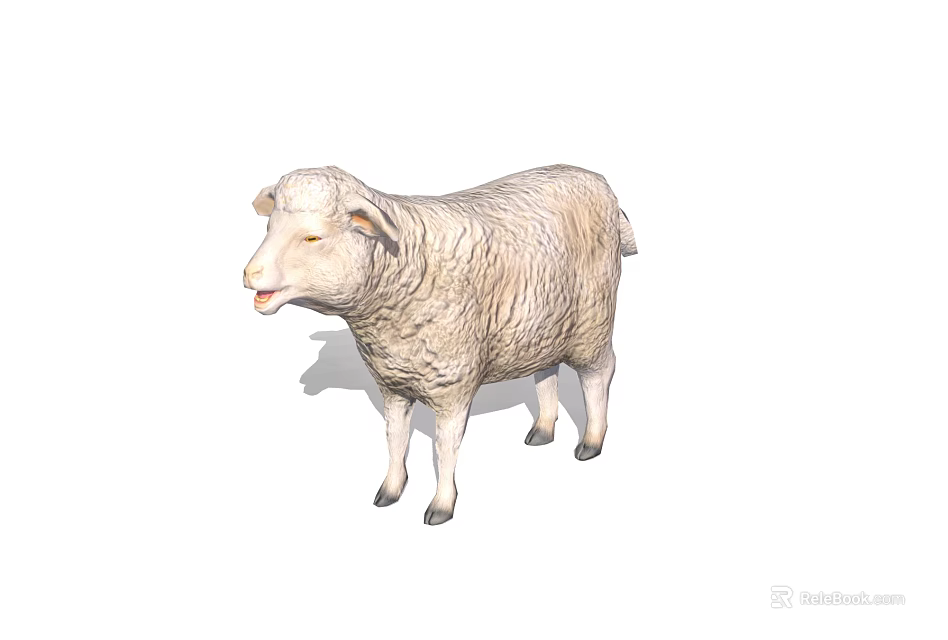 Fluffy White Sheep Figurine With Soft Wool Standing On White Background 3d model 