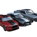 Three Stylish Sports Cars in Red Black and Silver with Racing Stripes Design