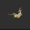 Fox Like White Game Movie Character Sitting On Swing With Flowing Yellow Ears And Dress
