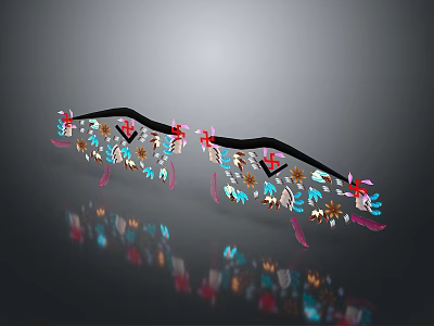 Decorative Colorful Eyeglasses Frame With Feather Beads And Floral Ornaments 3d model