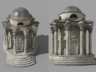 Classical Dome 3D Architectural Model With Columns Steps And Ornate Details 3d model