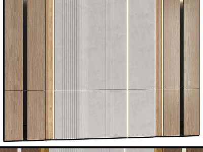 Modern Wall Design With Wooden Vertical Panels And Striped Stone Surface 3d model