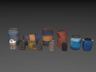 Various Colored Different Shapes Industrial Storage Drums and Containers for Liquid Storage 3d model