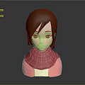 3D Animated Game Character With Brown Hair Green Eyes Red Scarf And Pink Top