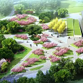 Modern Urban Park Landscape Design With Green Lawns Trees And Geometric Pathways