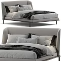 Modern Upholstered Double Bed With Light Gray Headboard And Black Gray Pillows 3d model