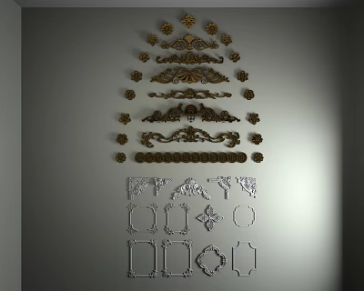 Classic Decorative Carvings In Gold And Silver For Interior Design Elements 3d model