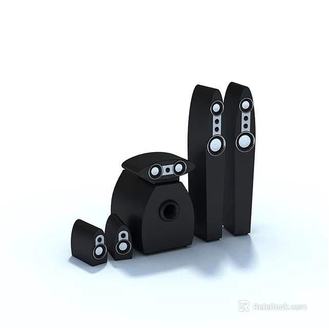 Modern Black Headphones and Speakers Audio Equipment With Sleek Design and Multiple Sizes 3d model 