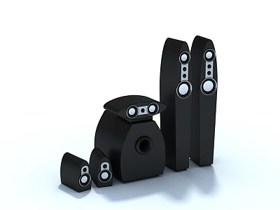 Modern Black Headphones and Speakers Audio Equipment With Sleek Design and Multiple Sizes 3d model
