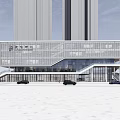Modern Commercial Building With Glass Facade Geometric Design And Staircase On Urban Street