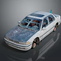 Abandoned Old Car With Broken Windows Rusty Body And Damaged Interior 3d model