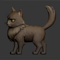 Cartoon Brown Cat With Yellow Eyes Fluffy Fur And Angry Expression