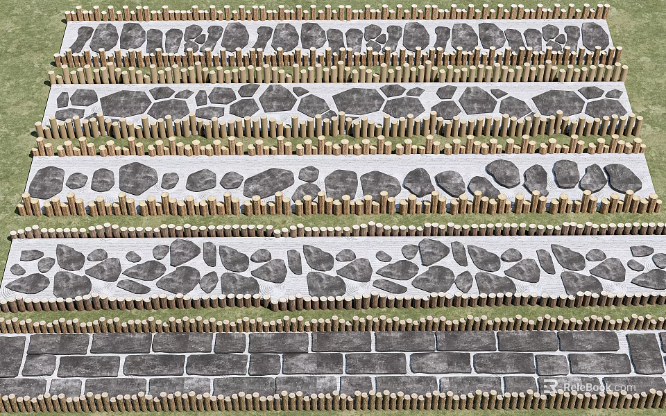 Garden Path Paving With Various Natural Stone Patterns And Design Ideas 3d model