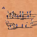 Group of People Standing in Circle Holding Blue Flag on Brown Outdoor Field