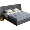 Modern Double Bed With Gray Padded Headboard Blue Bedspread And Gold Stool 3d model