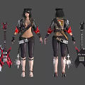 Human Female Character With Black Hat Red Black Guitar Leather Outfit And Boots