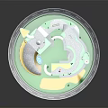 Cartoon Scenario With Circular Layout Roads Green Spaces Small Buildings And Paths