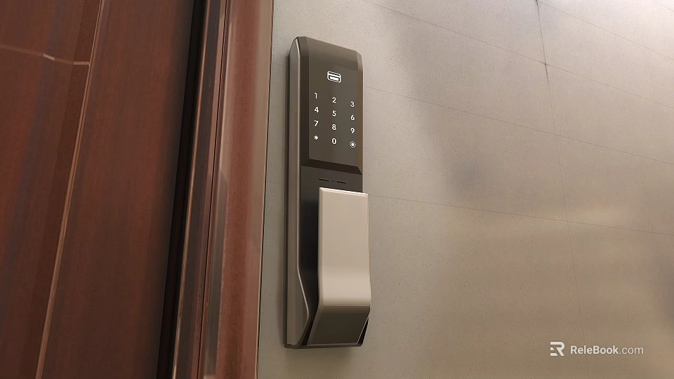 Smart Modern Door Handle With Electronic Numeric Keypad Lock Installed On Door 3d model 