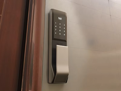 Smart Modern Door Handle With Electronic Numeric Keypad Lock Installed On Door 3d model