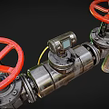 Industrial Pipeline System With Red Valve Handles And Metal Control Connections