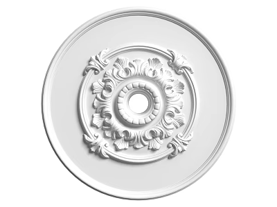 Decorative White Ceiling Medallion With Ornate Carved Design And Floral Patterns 3d model