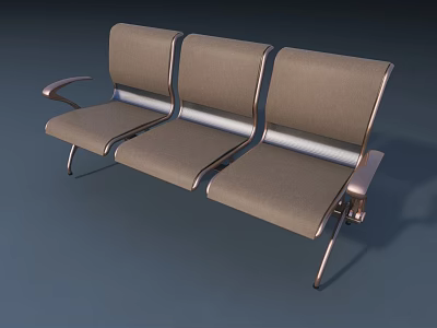 Three Seat Public Chair With Brown Fabric Seats And Metal Frame Design 3d model