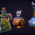 Decorative Magic Bottles With Floral Accents And Unique Glass Designs