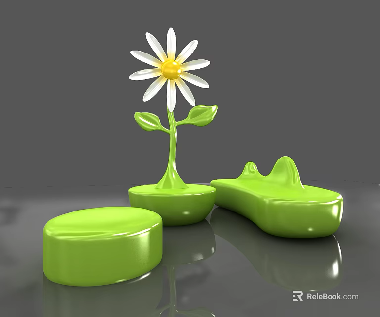 Green Public Chair Design With Unique Flower Decoration And Modern Shape 3d model 