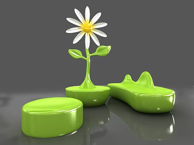 Green Public Chair Design With Unique Flower Decoration And Modern Shape 3d model