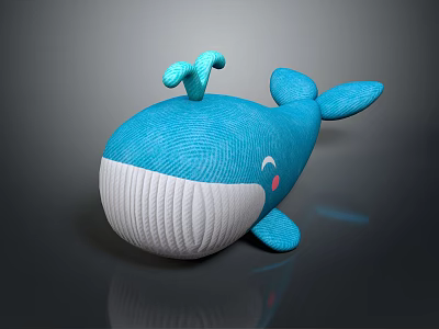 Blue Whale Plush Toy With White Belly Pink Cheeks And Water Spout 3d model